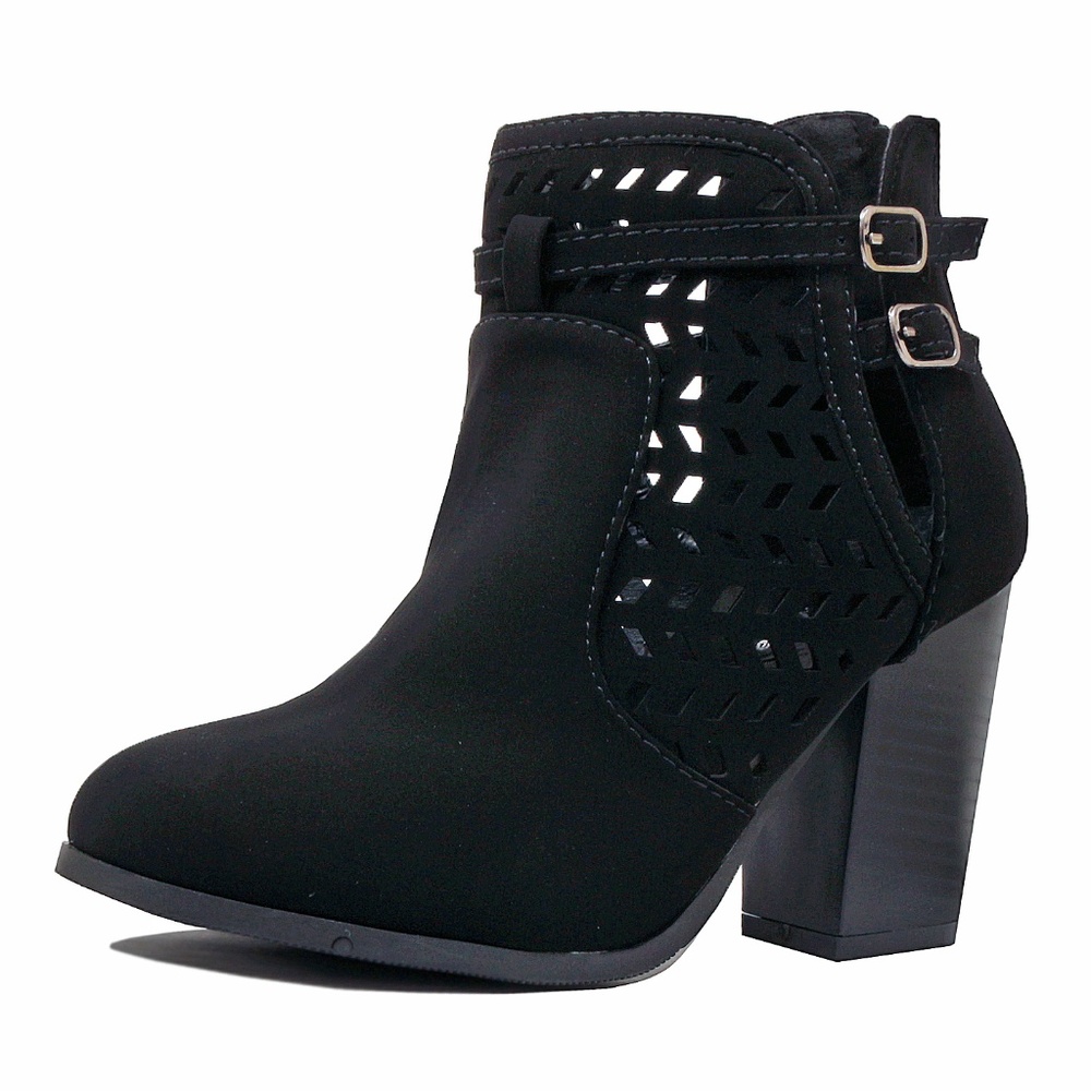 Black Chunky Heel Bootie Boot Glenda-1